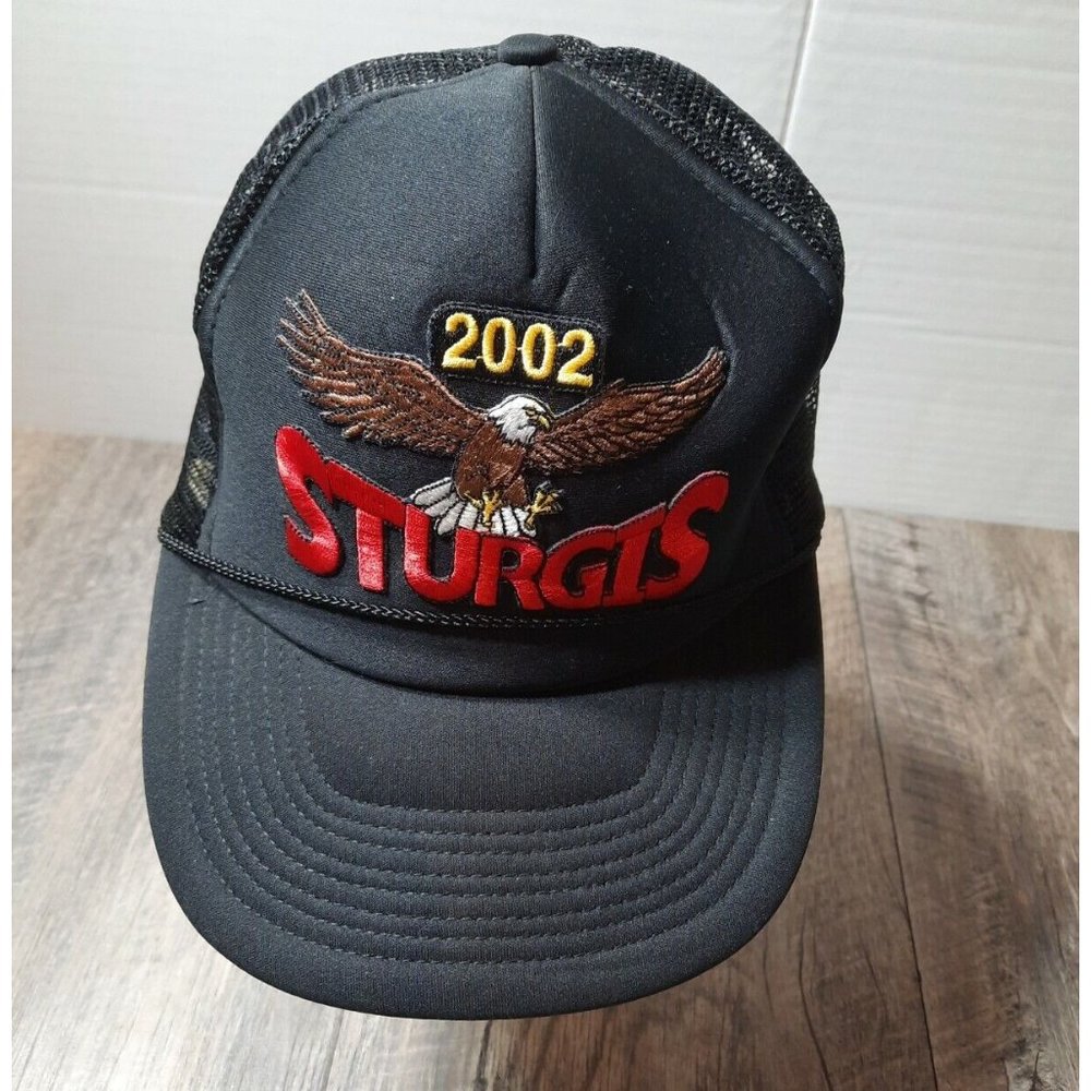 Sturgis Cap Snap Back Mesh Trucker Style Cap Adjustable One Size 2002 Black
